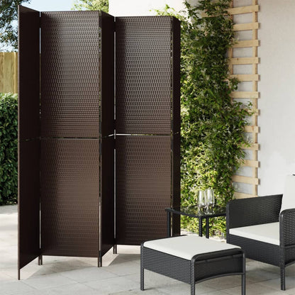 Brown Poly Rattan 5-Panel Room Divider - Stylish Privacy Solution