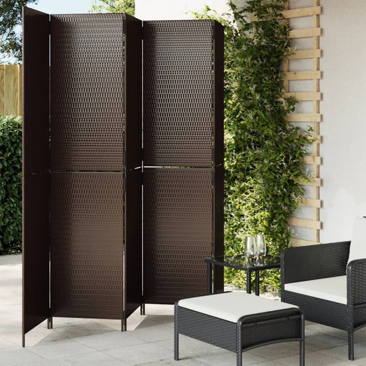 Brown Poly Rattan 5-Panel Room Divider - Stylish Privacy Solution