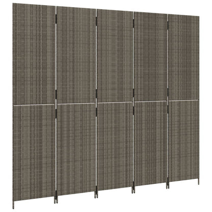5-Panel Grey Poly Rattan Room Divider - Stylish & Functional Decor