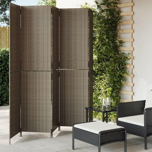 5-Panel Grey Poly Rattan Room Divider - Stylish & Functional Decor