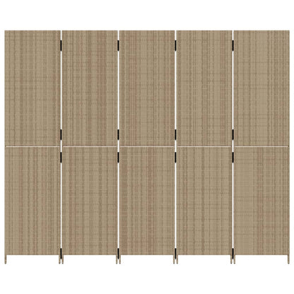 Beige Poly Rattan Room Divider - 5 Panels for Stylish Privacy