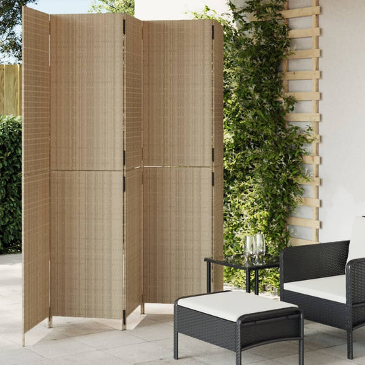 Beige Poly Rattan Room Divider - 5 Panels for Stylish Privacy