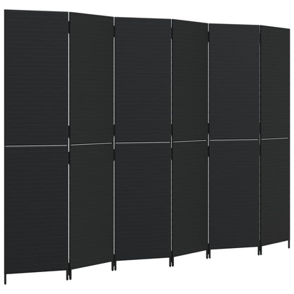 Black Poly Rattan Room Divider, 6 Panels - Stylish & Functional