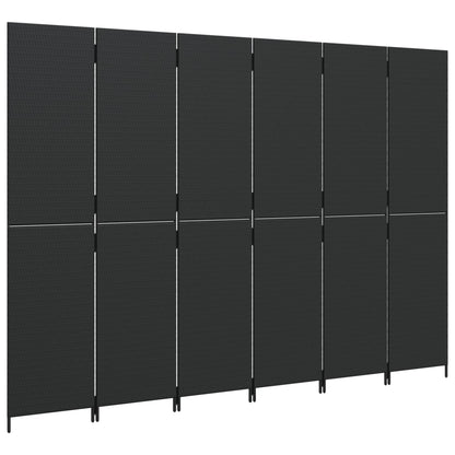Black Poly Rattan Room Divider, 6 Panels - Stylish & Functional