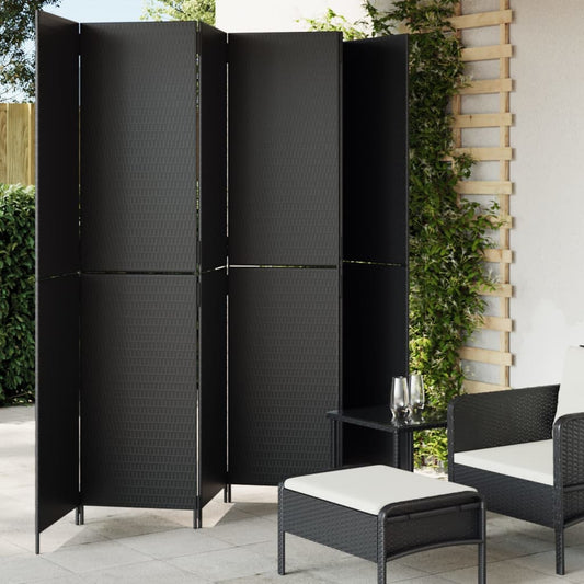 Black Poly Rattan Room Divider, 6 Panels - Stylish & Functional