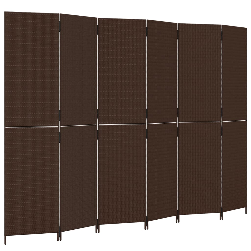 Brown Poly Rattan Room Divider - 6 Panels for Stylish Separation