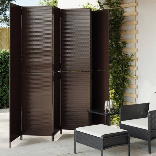 Brown Poly Rattan Room Divider - 6 Panels for Stylish Separation