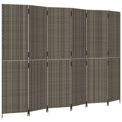 6-Panel Grey Poly Rattan Room Divider - Stylish Space Separator