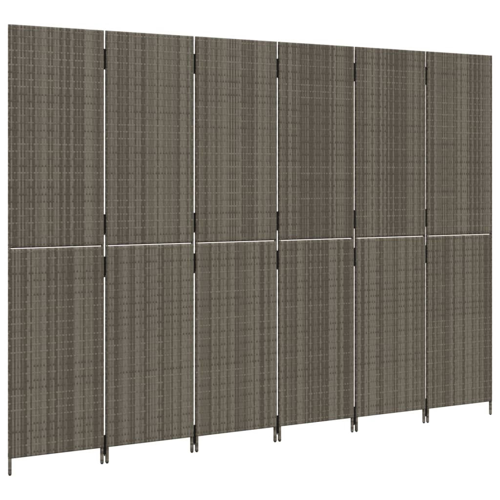 6-Panel Grey Poly Rattan Room Divider - Stylish Space Separator