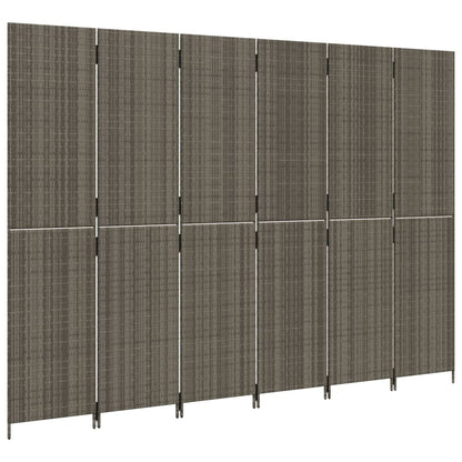 6-Panel Grey Poly Rattan Room Divider - Stylish Space Separator