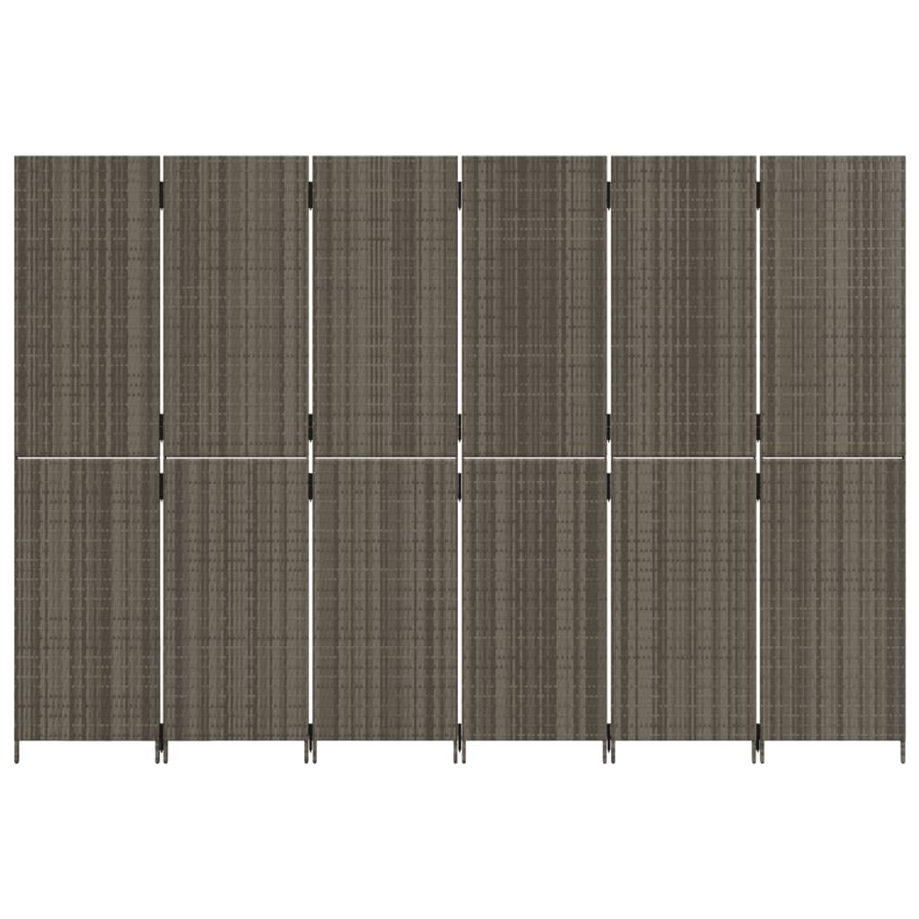 6-Panel Grey Poly Rattan Room Divider - Stylish Space Separator