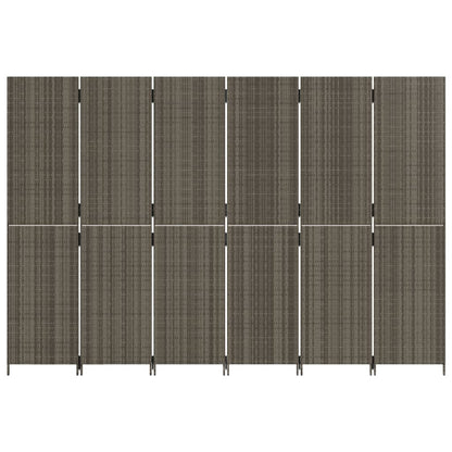 6-Panel Grey Poly Rattan Room Divider - Stylish Space Separator