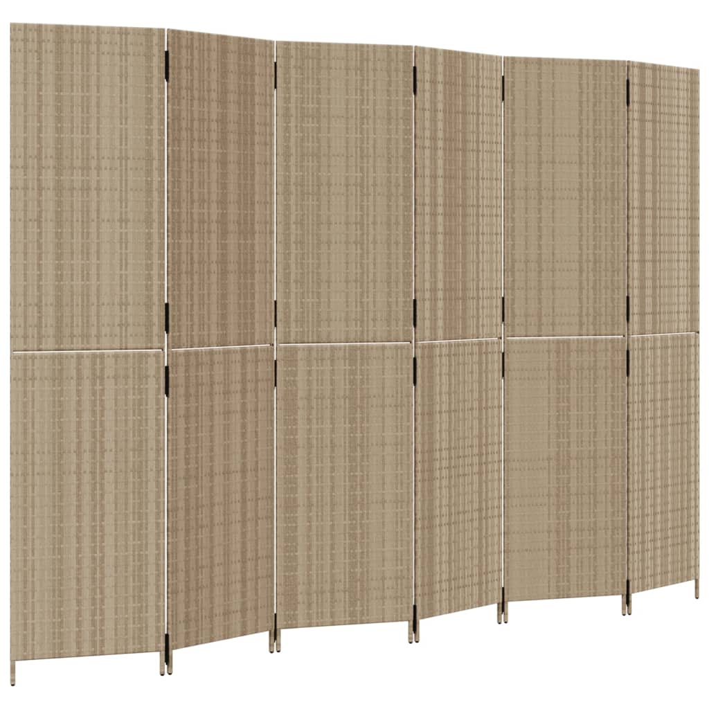 Beige Poly Rattan Room Divider - 6 Panels for Stylish Privacy