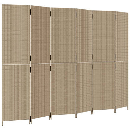Beige Poly Rattan Room Divider - 6 Panels for Stylish Privacy