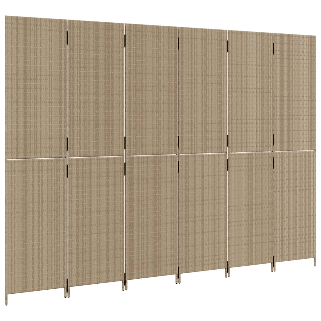 Beige Poly Rattan Room Divider - 6 Panels for Stylish Privacy