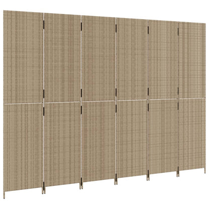 Beige Poly Rattan Room Divider - 6 Panels for Stylish Privacy