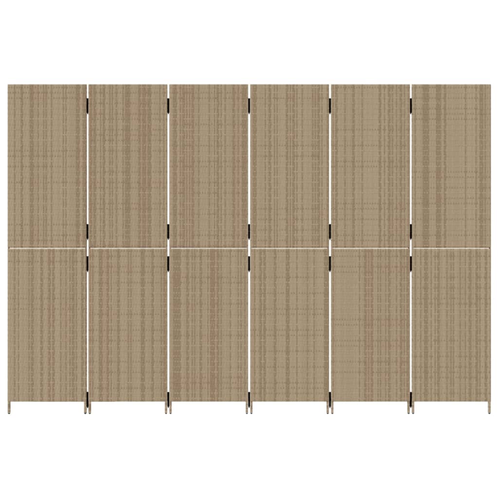 Beige Poly Rattan Room Divider - 6 Panels for Stylish Privacy