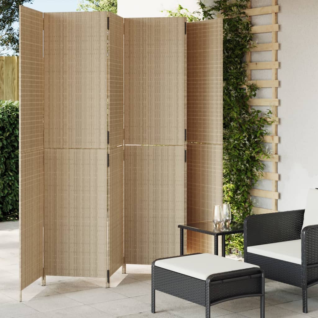 Beige Poly Rattan Room Divider - 6 Panels for Stylish Privacy