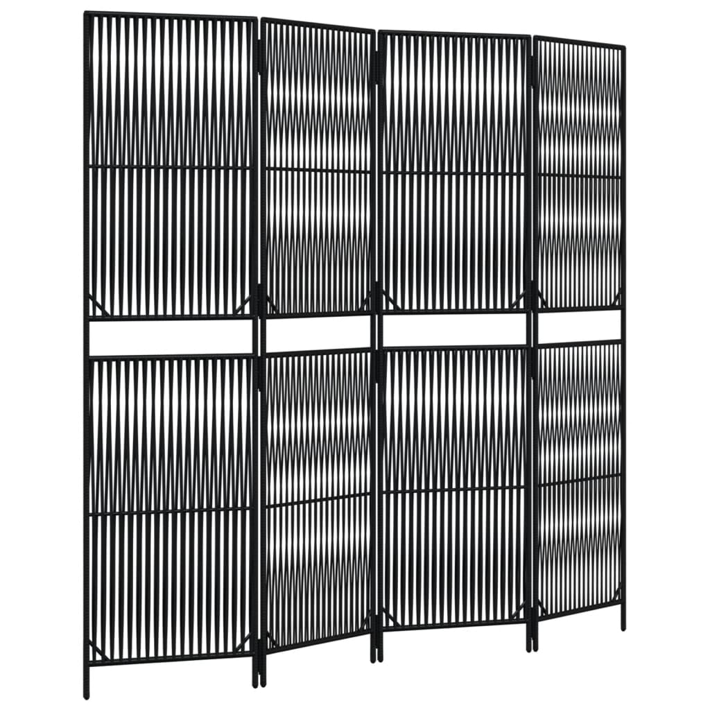 Stylish 4-Panel Room Divider in Black Poly Rattan