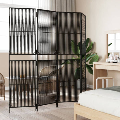 Stylish 4-Panel Room Divider in Black Poly Rattan