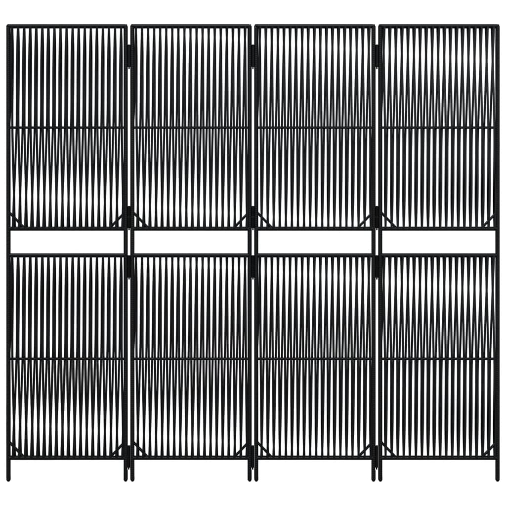 Stylish 4-Panel Room Divider in Black Poly Rattan