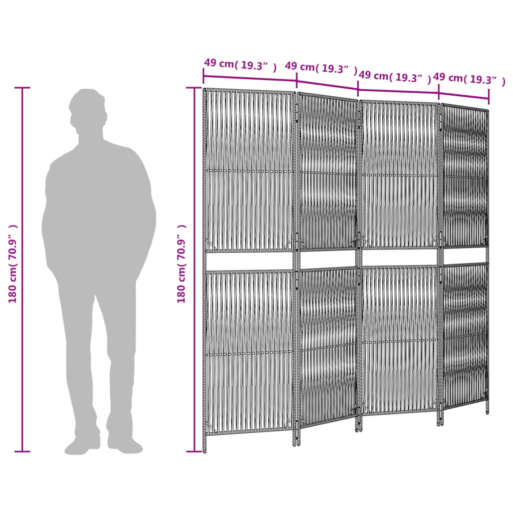 Stylish 4-Panel Room Divider in Black Poly Rattan