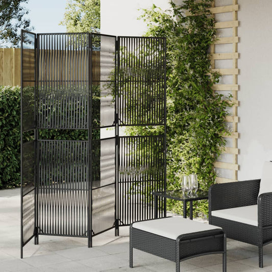 Stylish 4-Panel Room Divider in Black Poly Rattan