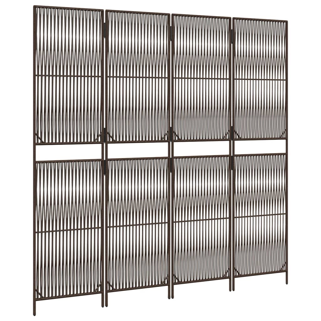 4-Panel Brown Poly Rattan Room Divider - Stylish Space Separator