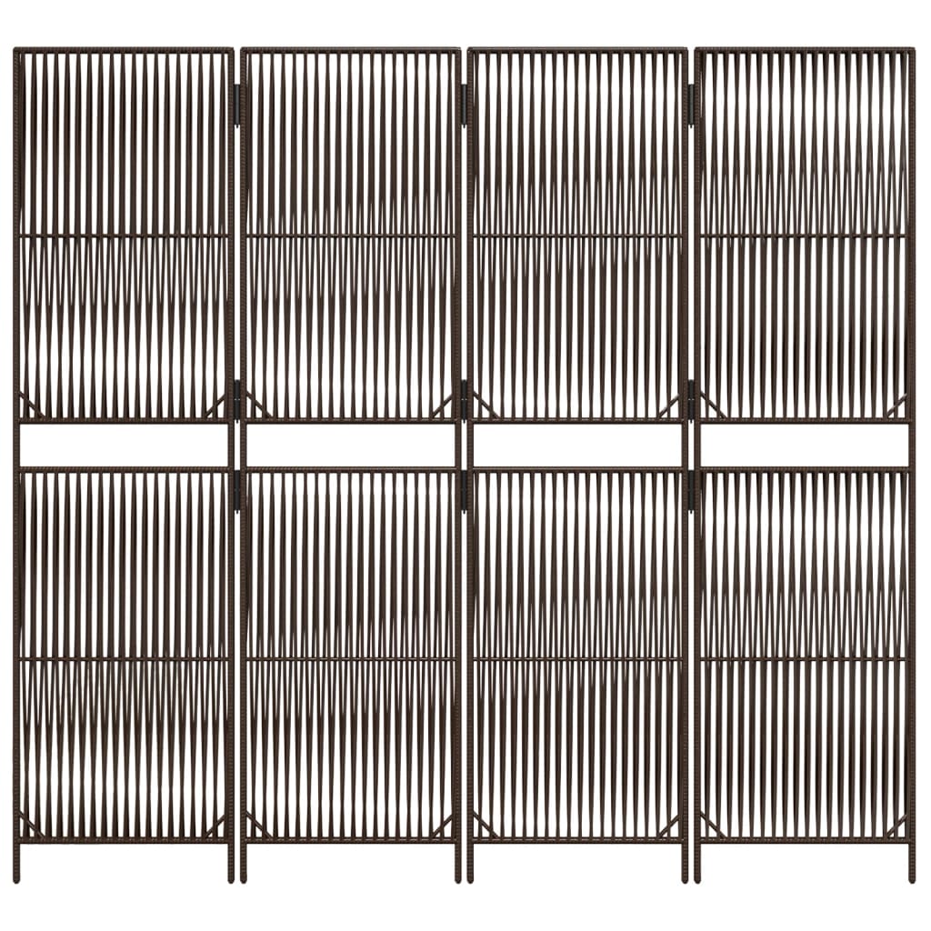 4-Panel Brown Poly Rattan Room Divider - Stylish Space Separator