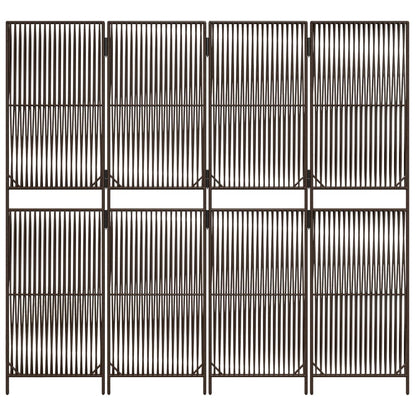 4-Panel Brown Poly Rattan Room Divider - Stylish Space Separator