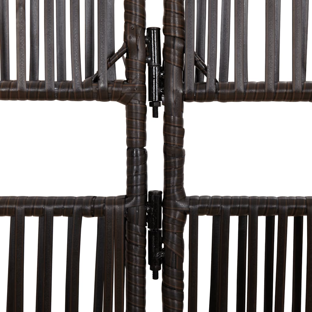 4-Panel Brown Poly Rattan Room Divider - Stylish Space Separator