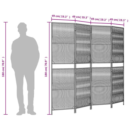 4-Panel Brown Poly Rattan Room Divider - Stylish Space Separator