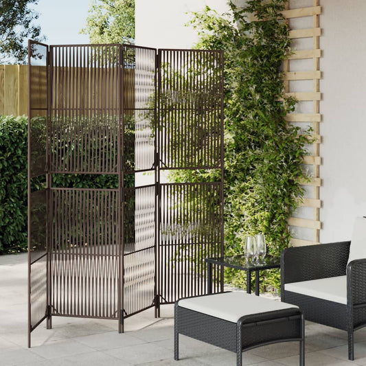 4-Panel Brown Poly Rattan Room Divider - Stylish Space Separator