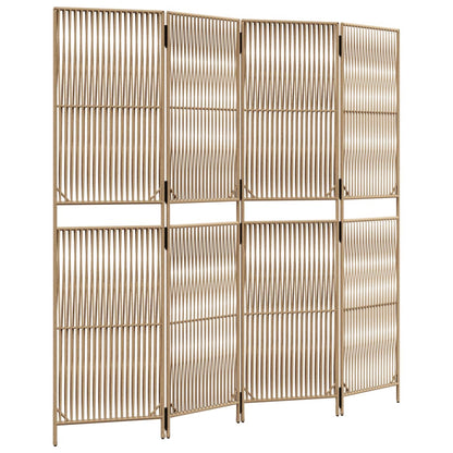 Beige Poly Rattan Room Divider - 4 Panels for Stylish Privacy