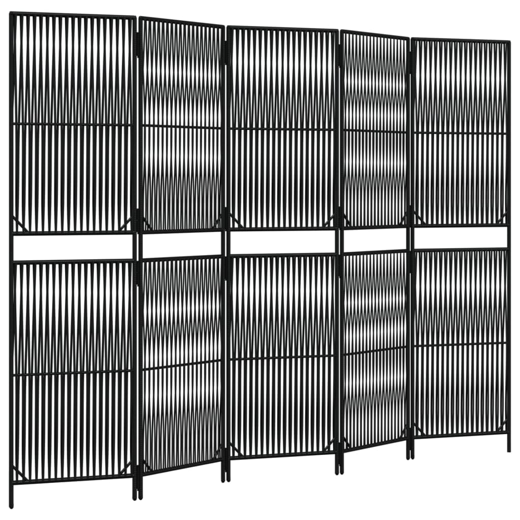 Elegant Black Poly Rattan Room Divider with 5 Panels