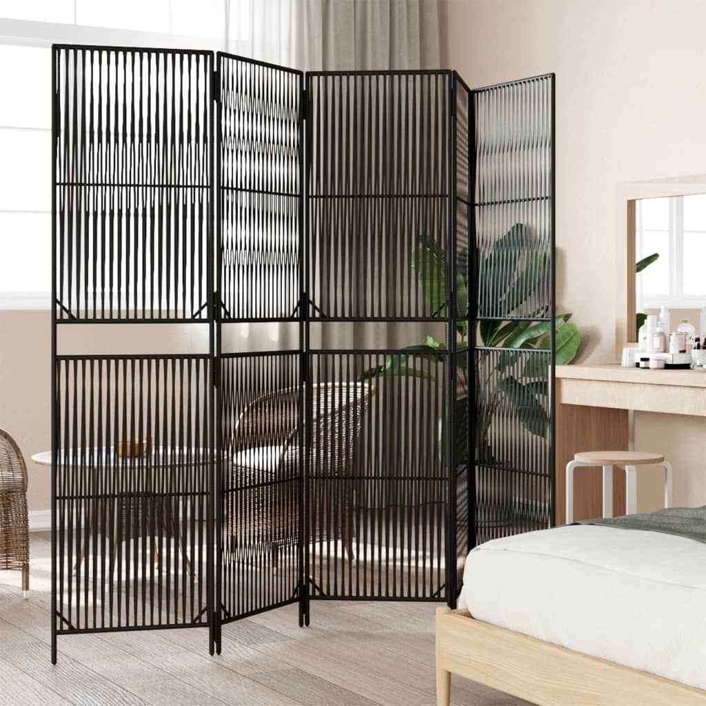 Elegant Black Poly Rattan Room Divider with 5 Panels