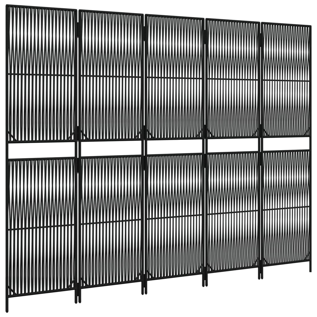 Elegant Black Poly Rattan Room Divider with 5 Panels
