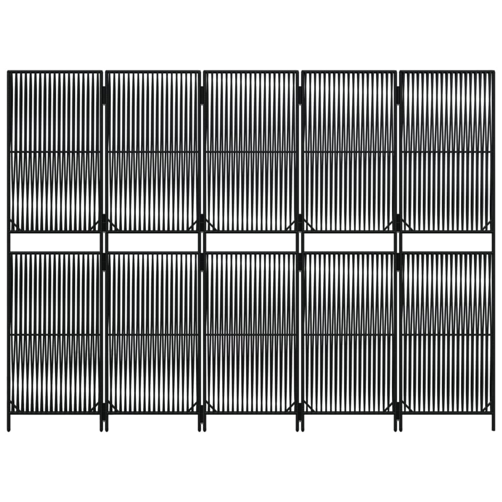 Elegant Black Poly Rattan Room Divider with 5 Panels