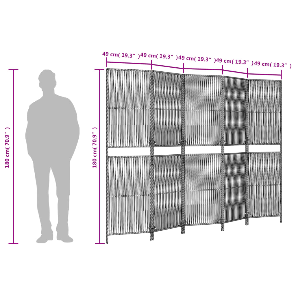 Elegant Black Poly Rattan Room Divider with 5 Panels