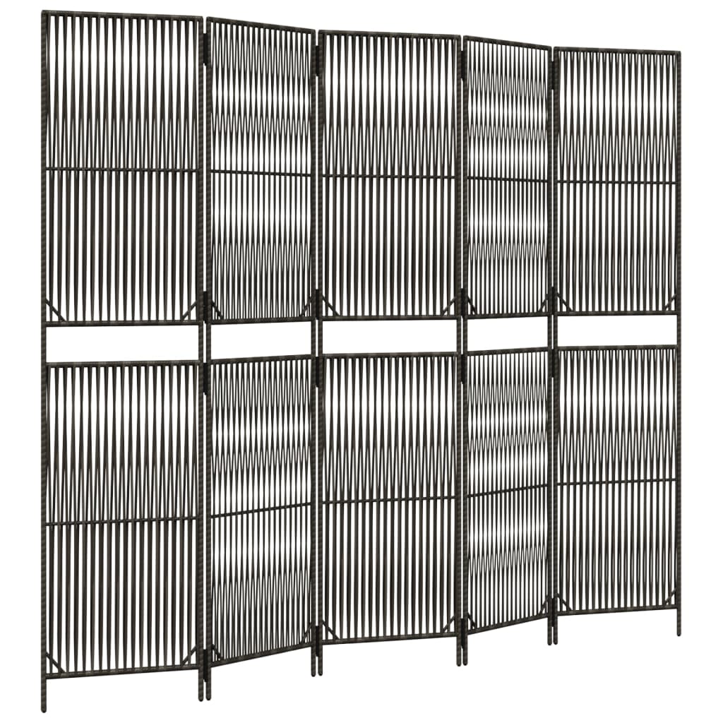 5-Panel Room Divider in Elegant Grey Poly Rattan