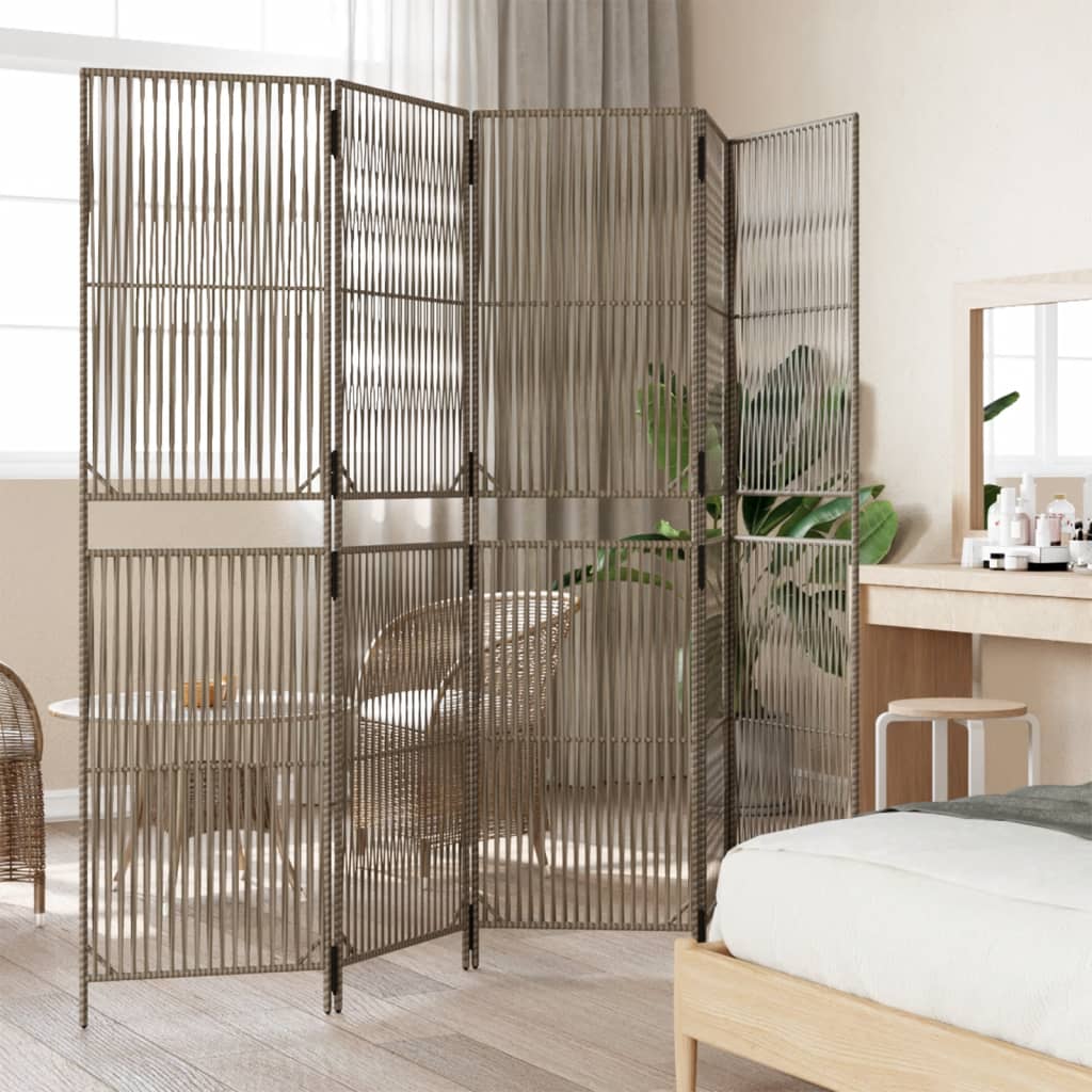 5-Panel Room Divider in Elegant Grey Poly Rattan