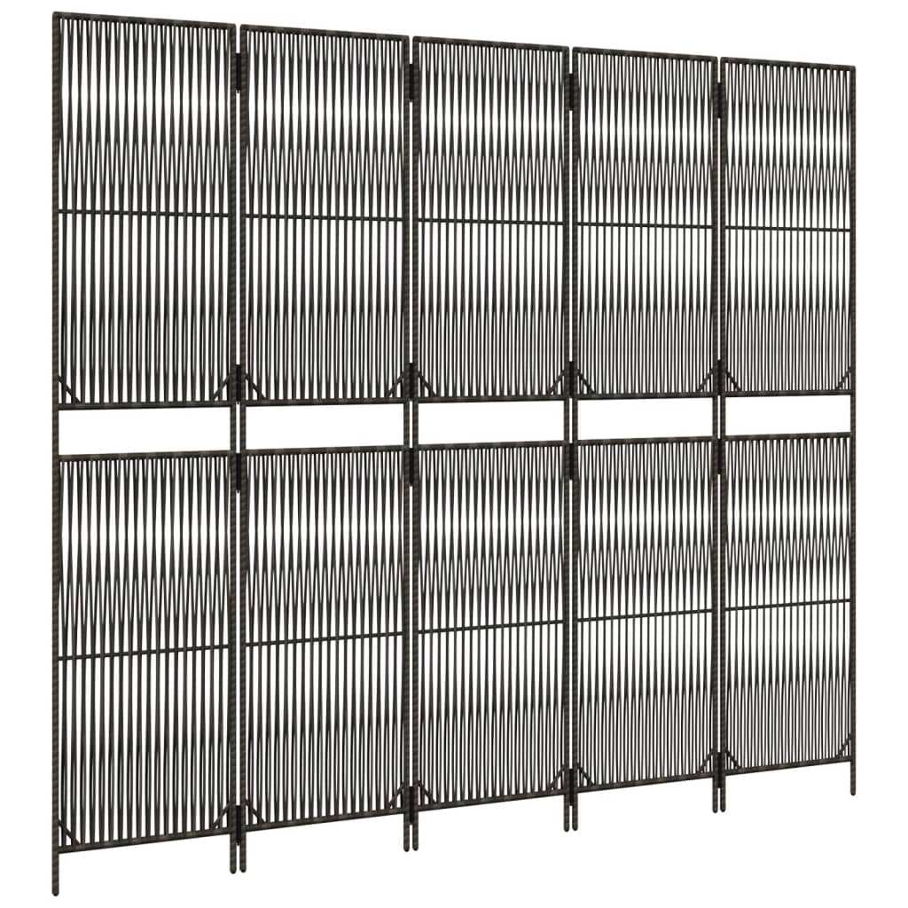 5-Panel Room Divider in Elegant Grey Poly Rattan
