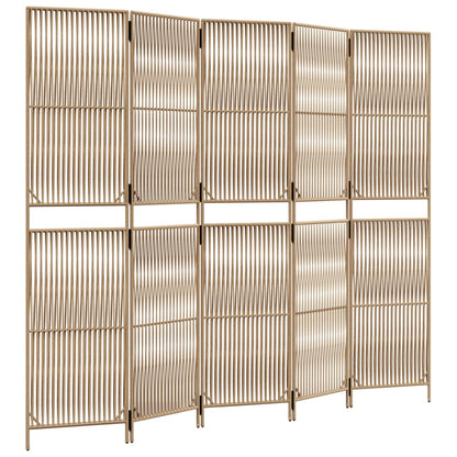 Beige Poly Rattan 5-Panel Room Divider - Stylish & Versatile