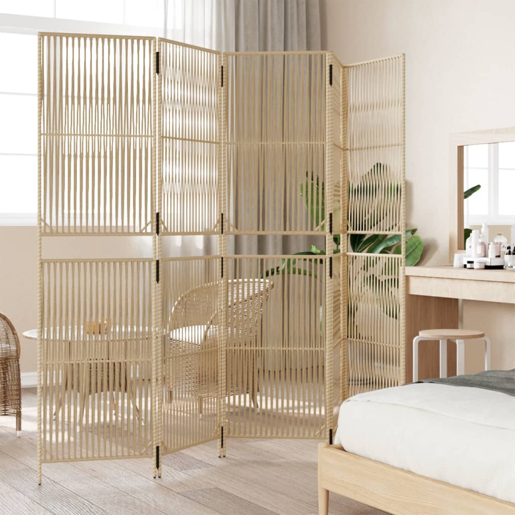 Beige Poly Rattan 5-Panel Room Divider - Stylish & Versatile