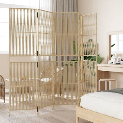 Beige Poly Rattan 5-Panel Room Divider - Stylish & Versatile