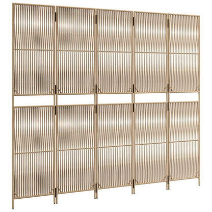 Beige Poly Rattan 5-Panel Room Divider - Stylish & Versatile