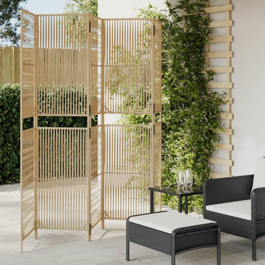 Beige Poly Rattan 5-Panel Room Divider - Stylish & Versatile