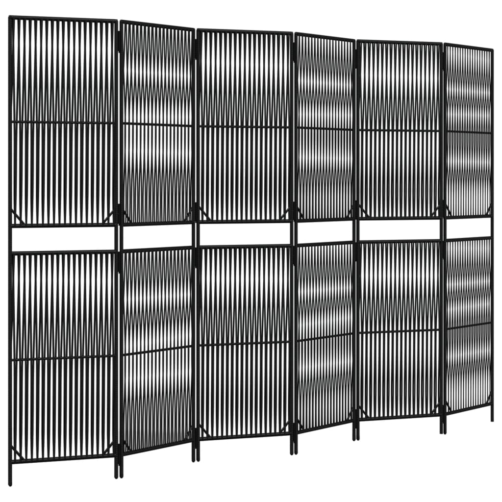 6-Panel Black Poly Rattan Room Divider - Stylish Privacy Screen