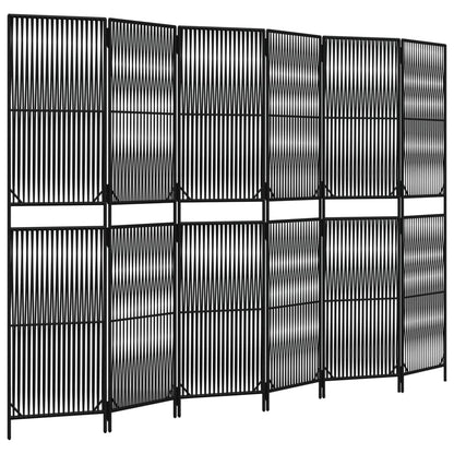 6-Panel Black Poly Rattan Room Divider - Stylish Privacy Screen