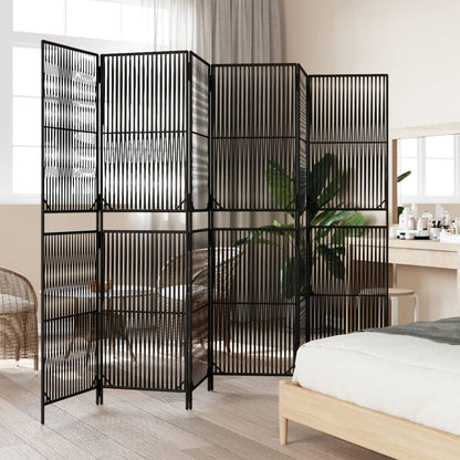 6-Panel Black Poly Rattan Room Divider - Stylish Privacy Screen